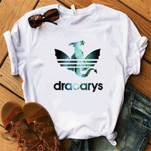 Load image into Gallery viewer, Dracarys GAME OF THRONE Female T Shirt Women Summer 2019 Dragon Print Tshirt White Casual Plus Size Streetwear Fashion T-shirts