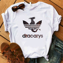 Load image into Gallery viewer, Dracarys GAME OF THRONE Female T Shirt Women Summer 2019 Dragon Print Tshirt White Casual Plus Size Streetwear Fashion T-shirts