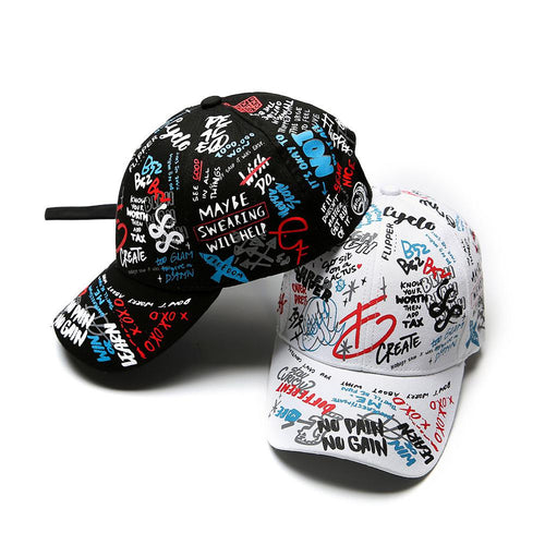 MISSKY 2019 New Unisex Women Men Hats Adjustable Black White Color Printing Graffiti All-matching Baseball Cap For Male Female