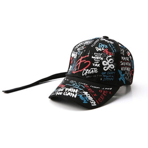 MISSKY 2019 New Unisex Women Men Hats Adjustable Black White Color Printing Graffiti All-matching Baseball Cap For Male Female