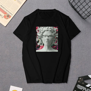 Harajuku Women's T-Shirt David Michelangelo Statue Print Tees Top Summer Rock Music Pop Star T-shirt Unisex Hip Hop Black TShirt