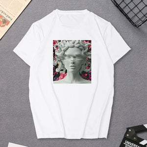 Harajuku Women's T-Shirt David Michelangelo Statue Print Tees Top Summer Rock Music Pop Star T-shirt Unisex Hip Hop Black TShirt