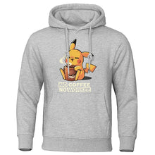 Load image into Gallery viewer, Cartoon Harajuku Men Hoodie NO COFFEE NO WORKEE Hoodies Pikachu Pokemon Sweatshirt Casual Mens Funny Streetwear Anime Pullover