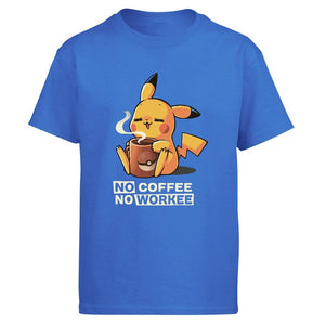 Pikachu Tshirt No Coffee No Workee Men T Shirt Tshirts 2019 Summer Cotton Short Sleeve Harajuku Cute T-Shirt Japan Anime Tees