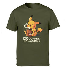 Load image into Gallery viewer, Pikachu Tshirt No Coffee No Workee Men T Shirt Tshirts 2019 Summer Cotton Short Sleeve Harajuku Cute T-Shirt Japan Anime Tees