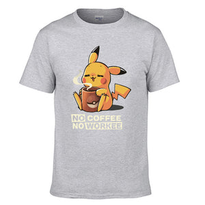 Pikachu Tshirt No Coffee No Workee Men T Shirt Tshirts 2019 Summer Cotton Short Sleeve Harajuku Cute T-Shirt Japan Anime Tees