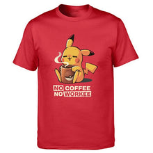 Load image into Gallery viewer, Pikachu Tshirt No Coffee No Workee Men T Shirt Tshirts 2019 Summer Cotton Short Sleeve Harajuku Cute T-Shirt Japan Anime Tees