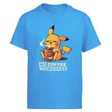 Load image into Gallery viewer, Pikachu Tshirt No Coffee No Workee Men T Shirt Tshirts 2019 Summer Cotton Short Sleeve Harajuku Cute T-Shirt Japan Anime Tees