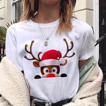 Load image into Gallery viewer, New kawaii reindeer t shirt women fashion Christmas Harajuku Short Sleeve t-shirt White Suitable all seasons Tshirt Tops clothes