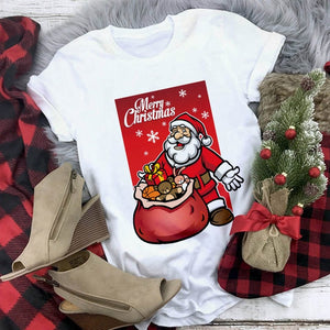 New kawaii reindeer t shirt women fashion Christmas Harajuku Short Sleeve t-shirt White Suitable all seasons Tshirt Tops clothes