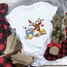 Load image into Gallery viewer, New kawaii reindeer t shirt women fashion Christmas Harajuku Short Sleeve t-shirt White Suitable all seasons Tshirt Tops clothes