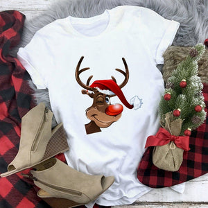 New kawaii reindeer t shirt women fashion Christmas Harajuku Short Sleeve t-shirt White Suitable all seasons Tshirt Tops clothes