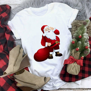 New kawaii reindeer t shirt women fashion Christmas Harajuku Short Sleeve t-shirt White Suitable all seasons Tshirt Tops clothes