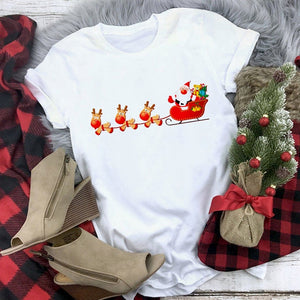 New kawaii reindeer t shirt women fashion Christmas Harajuku Short Sleeve t-shirt White Suitable all seasons Tshirt Tops clothes