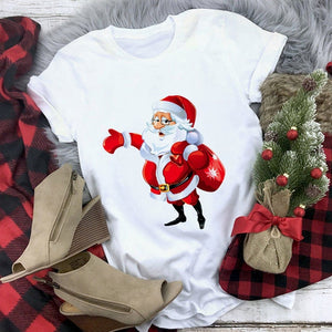 New kawaii reindeer t shirt women fashion Christmas Harajuku Short Sleeve t-shirt White Suitable all seasons Tshirt Tops clothes