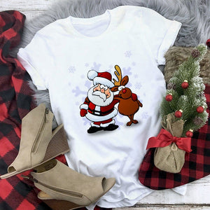 New kawaii reindeer t shirt women fashion Christmas Harajuku Short Sleeve t-shirt White Suitable all seasons Tshirt Tops clothes