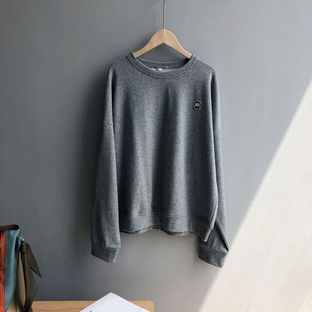 Female Korean Sweathirt Loose Thin Lazy O-neck Basic Pullovers Shirt Feminino Harajuku Jumper