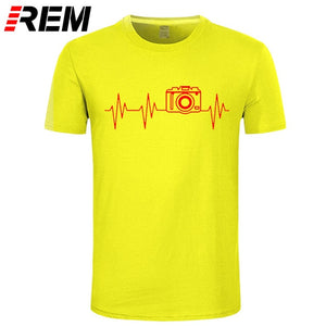 REM Mens t shirts fashion photographer heartbeat photo funny T shirt cotton short sleeve O neck t-shirts summer tshirt