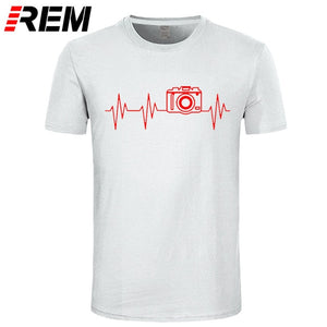 REM Mens t shirts fashion photographer heartbeat photo funny T shirt cotton short sleeve O neck t-shirts summer tshirt