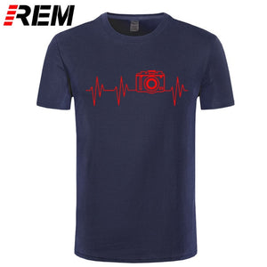 REM Mens t shirts fashion photographer heartbeat photo funny T shirt cotton short sleeve O neck t-shirts summer tshirt