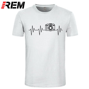 REM Mens t shirts fashion photographer heartbeat photo funny T shirt cotton short sleeve O neck t-shirts summer tshirt