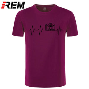 REM Mens t shirts fashion photographer heartbeat photo funny T shirt cotton short sleeve O neck t-shirts summer tshirt