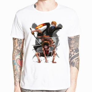 Asian Size Men Women Japanese Anime One Piece Luffy Ace Sabo Law Zoro And Nami T-shirt O-Neck Short Sleeves Tshirt HCP4477