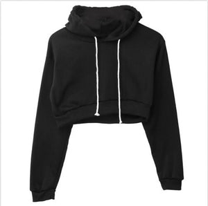 New Women Plain Hoodies Crop Top Solid Color Long Sleeve Ladies Hooded Pullover Summer Autumn Fashion Girl Sweatshirts Clothing