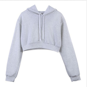 New Women Plain Hoodies Crop Top Solid Color Long Sleeve Ladies Hooded Pullover Summer Autumn Fashion Girl Sweatshirts Clothing