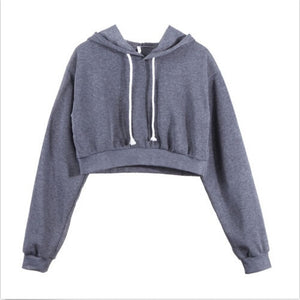 New Women Plain Hoodies Crop Top Solid Color Long Sleeve Ladies Hooded Pullover Summer Autumn Fashion Girl Sweatshirts Clothing