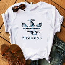 Load image into Gallery viewer, Dracarys GAME OF THRONE Female T Shirt Women Summer 2019 Dragon Print Tshirt White Casual Plus Size Streetwear Fashion T-shirts